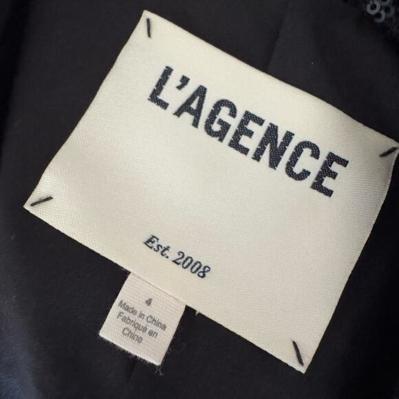 L'AGENCE Marlowe Sequined Trimmed Long Coat Black Silver Size 4 - Picture 4 of 13